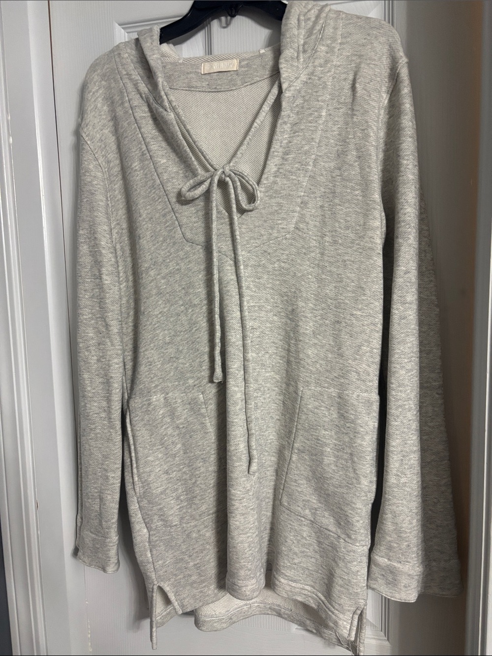 CP Shades Soft Oversized Tunic Tie-Front Hoodie in Heathered Grey Size Small